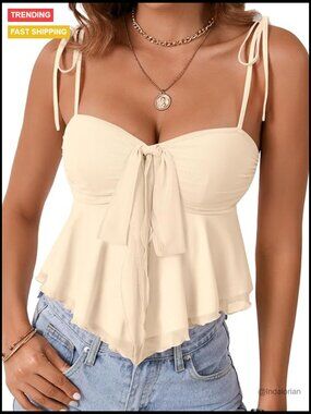 Knotted Front Sleeveless V Neck Peplum Cami Top